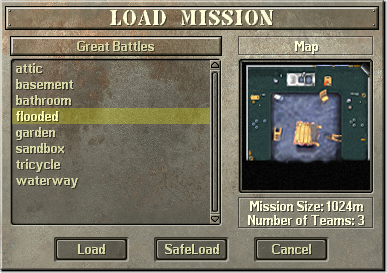 The dialog window for loading an existing missions.